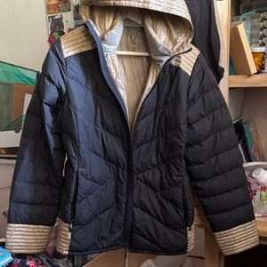 Spyder Black Puffer Jacket with Champagne Trim